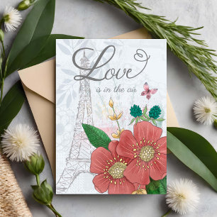 Valentine's Day Love is in the Air Floral Eiffel T Card