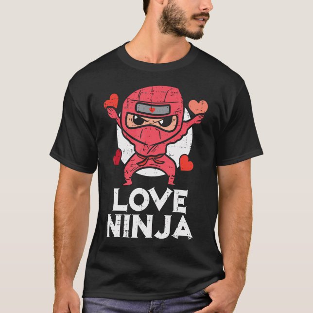 Valentines Day Love Ninja Cute Boys Girls Kids Tod T-Shirt (Front)