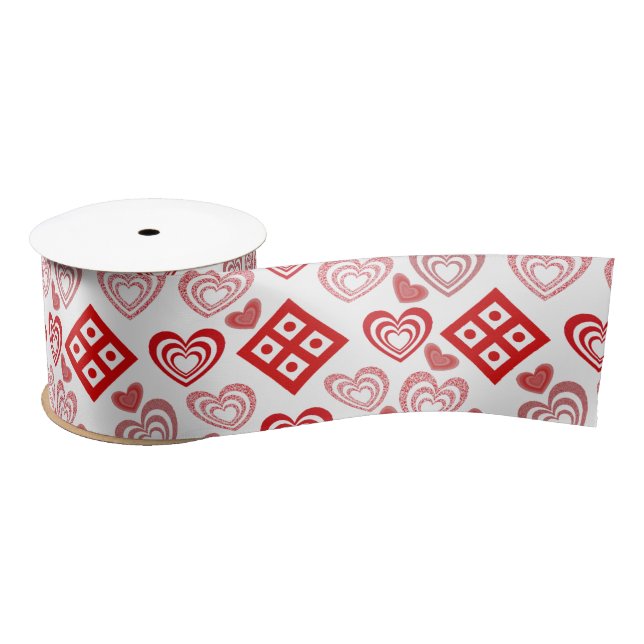 Valentine's Day Love Pink, Red and White Pattern Satin Ribbon (Spool)