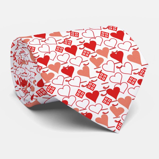 Valentine's Day Love Pink, Red and White Pattern Tie (Rolled)