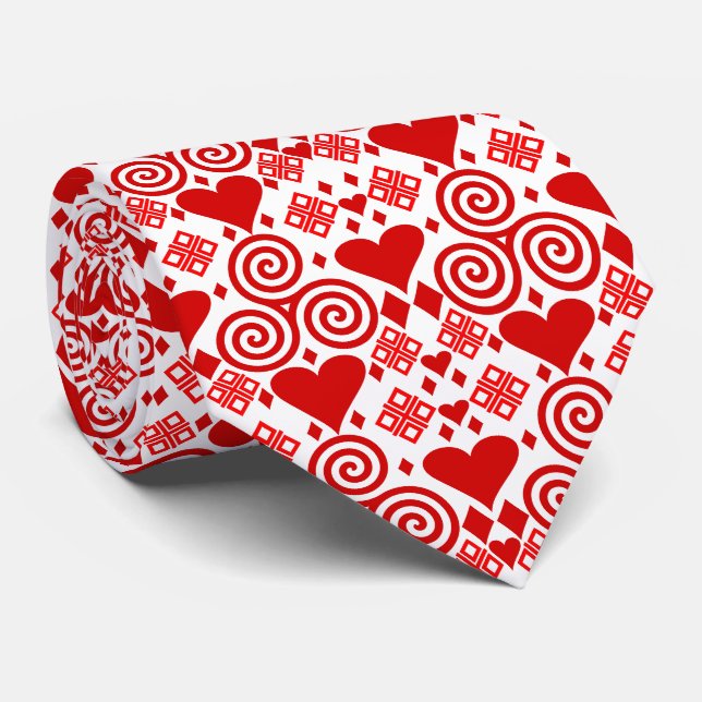 Valentine's Day Love Pink, Red and White Pattern Tie (Rolled)