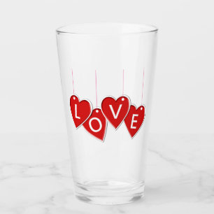 Valentine's Day Love Red Hearts Glass
