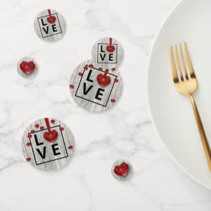 Valentine's Day LOVE Red Hearts Modern Rustic Wood Confetti