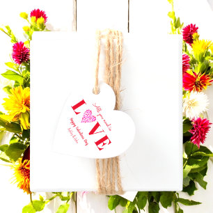 Valentines Day Love Script Red Heart Favour Tags