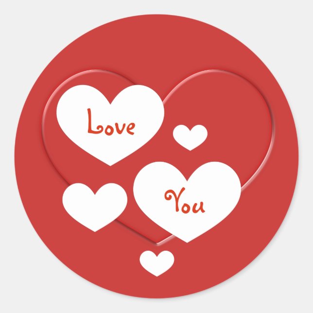 Valentine's Day Love You Cute Hearts Red Classic Round Sticker (Front)
