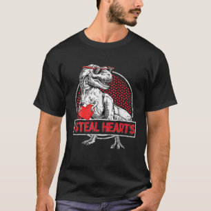 Valentines Day Lover I Steal Hearts T Rex Dinosaur T-Shirt