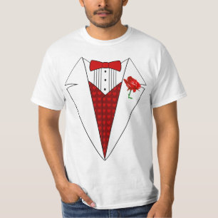 Valentine's Day Lover Tuxedo T-Shirt with Red Rose