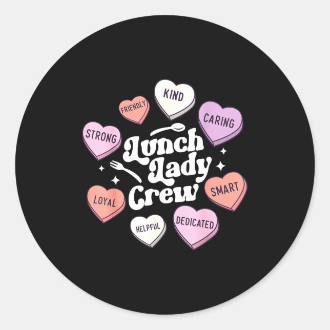 Valentines Day Lunch Lady Groovy Cafeteria Squad H Classic Round Sticker (Front)