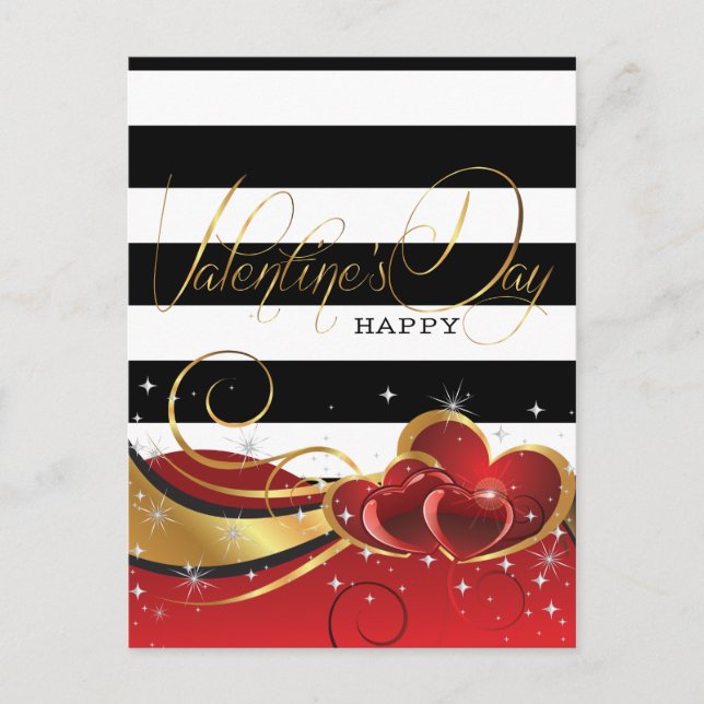 Valentine's Day luxury striped Holiday Postcard (Front)