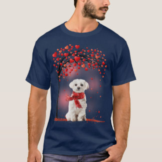 Valentines Day Maltese Dog Tree Heart Puppy Dog Lo T-Shirt