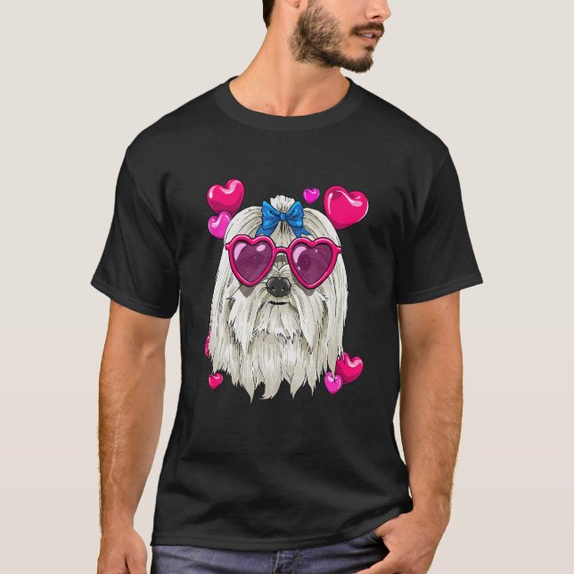 Valentines Day Maltese Heart Couples Maltese Dog T-Shirt (Front)