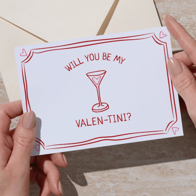 Valentine's Day Martini Whimsical Red and Pink  Card (Creator Uploaded)