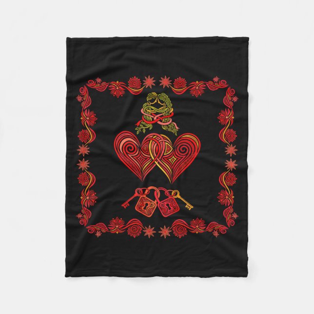 Valentines Day Matching Couple Heart Pajamas Men W Fleece Blanket (Front)