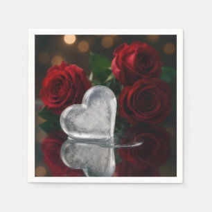 Valentine's Day Melting Ice Heat With Red Roses Napkin