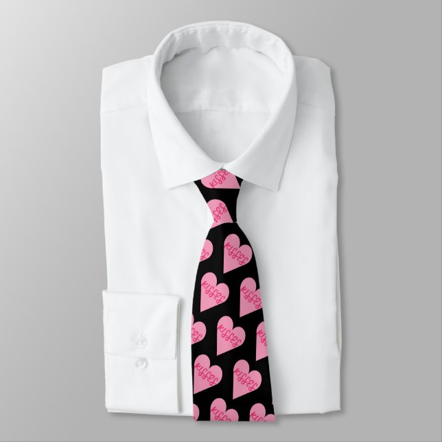 Valentines Day Minamilist Pink Kisses Candy Heart Tie (Tied)