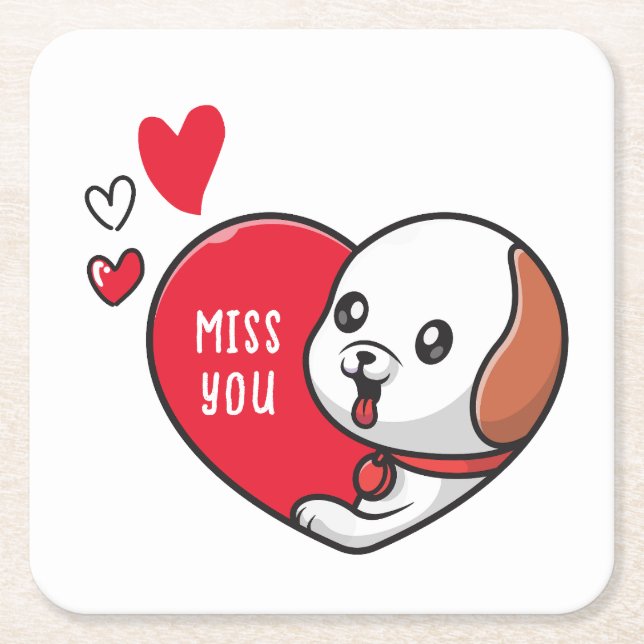 Valentine's Day, Miss you Square Paper Coaster (Front)