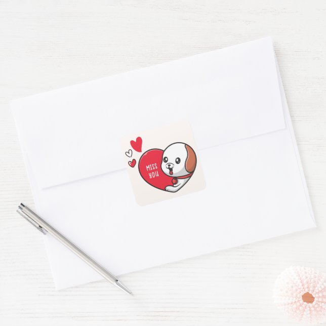 Valentine's Day, Miss you Square Sticker (Envelope)