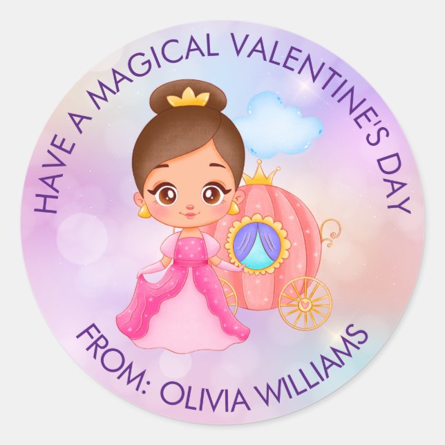 Valentine's Day Modern Gift with Cute Princess Classic Round Sticker (Front)