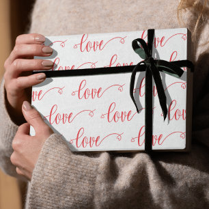 Valentine's Day Modern Love Heart Script Pattern Wrapping Paper