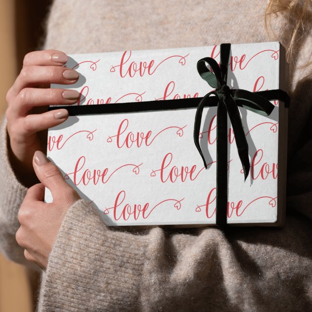Valentine's Day Modern Love Heart Script Pattern Wrapping Paper (Creator Uploaded)