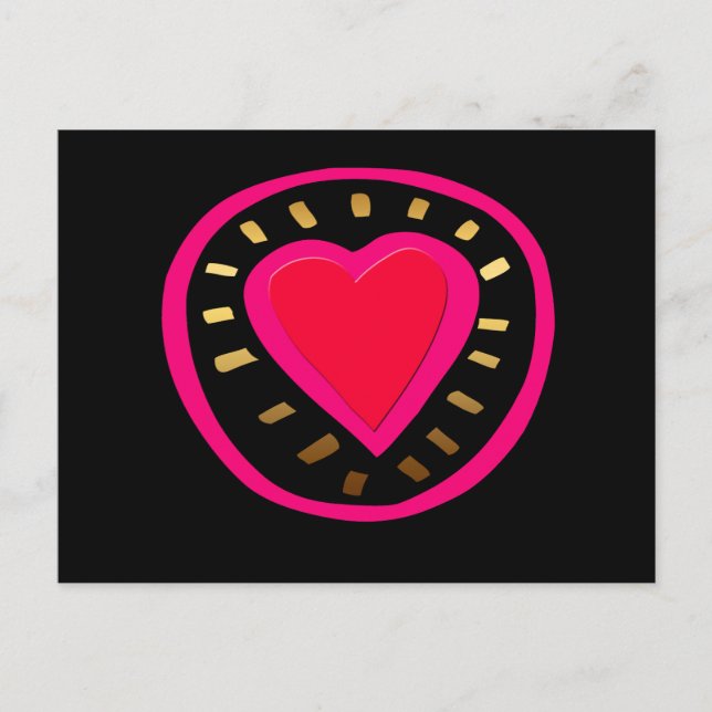 Valentine's Day Modern Pink Heart Black Postcard (Front)