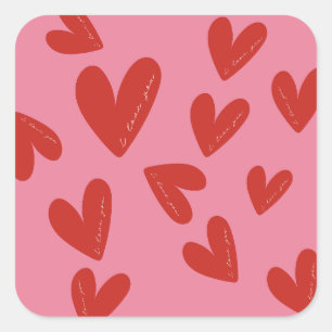 Valentine's Day Modern Red & Pink Hearts Script Square Sticker