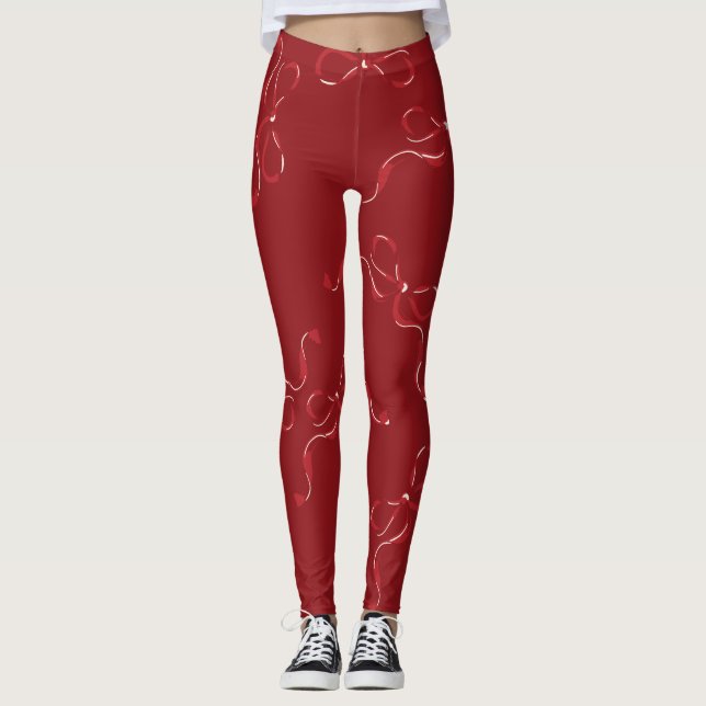 Valentines Day Modern Red Retro Bows Gift Leggings (Front)