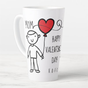 Valentine's Day Mom Red Heart Cartoon XOXO Boy Latte Mug