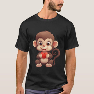 Valentines Day Monkey Heart Graphic Design T-Shirt