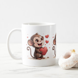 Valentine's Day Monkey Red Hearts Mugs