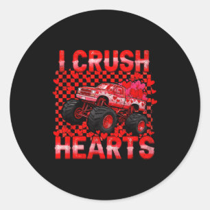Valentines Day Monster Truck Crush Hearts Toddler  Classic Round Sticker