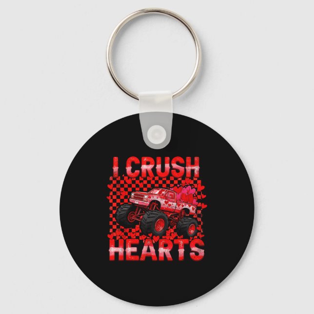 Valentines Day Monster Truck Crush Hearts Toddler  Key Ring (Front)