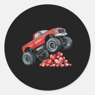 Valentines Day Monster Truck Hearts For Teens Boys Classic Round Sticker