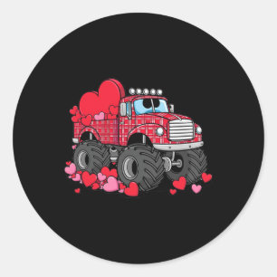 Valentine's Day Monster Truck With Hearts Plaid Bo Classic Round Sticker