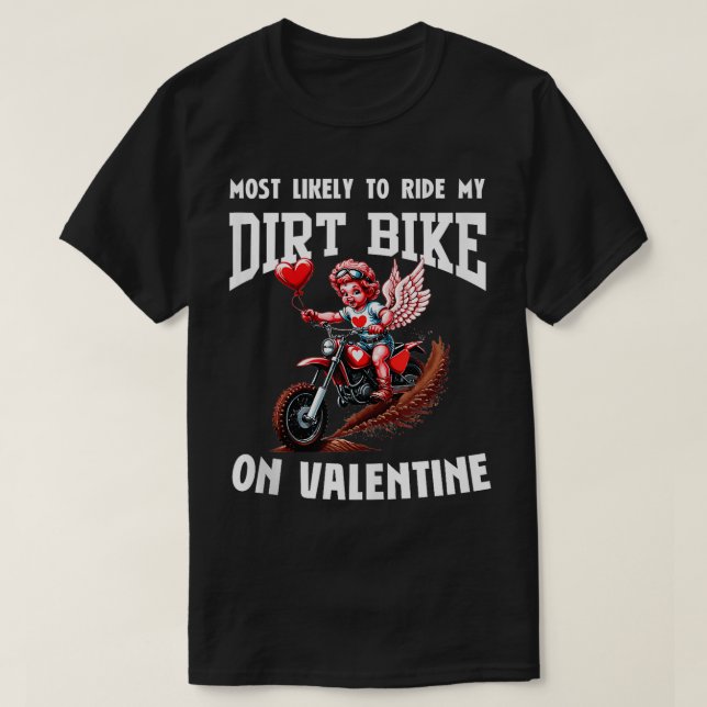 Valentines Day Motocross Lovers Funny Cupid Bike R T-Shirt (Design Front)