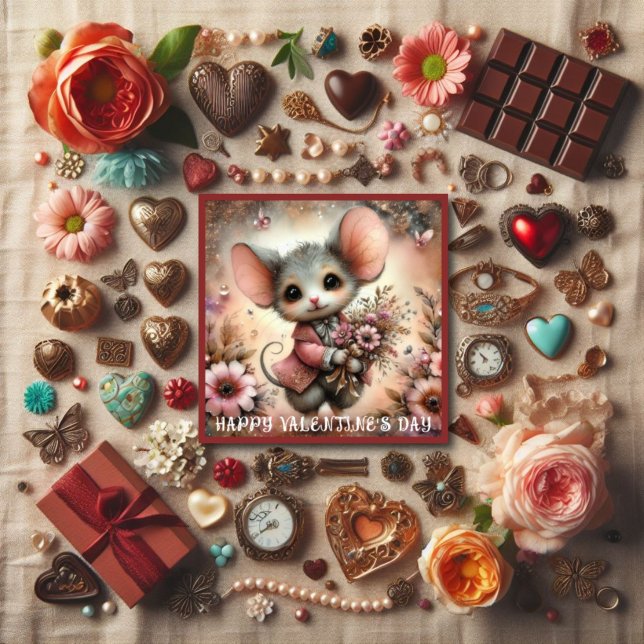 Valentine's Day Mouse Flower Bouquet Christian  Holiday Card (Creator Uploaded)