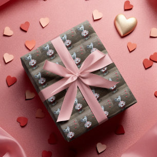 Valentine's Day Mouse Red Hearts Rustic Wood Wrapping Paper