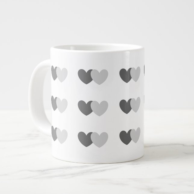 Valentine's Day Mug With Grey Hearts Pattern (Front Left)