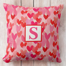 Valentines Day Multi Hearts Pattern Love Monogram Cushion