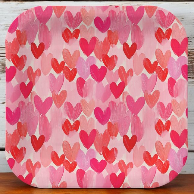 Valentines Day Multi Hearts Pattern Love Paper Plate (Creator Uploaded)