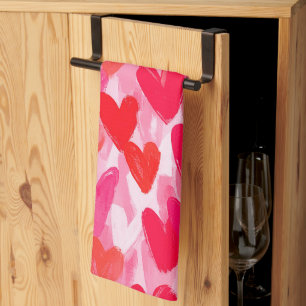 Valentines Day Multi Hearts Pattern Love Pink Tea Towel