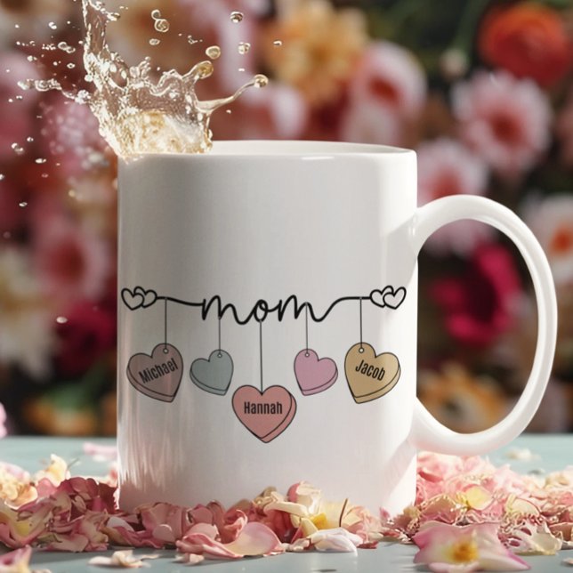 Valentines Day Mum Kids Names Candy Hearts Coffee Mug (Creator Uploaded)