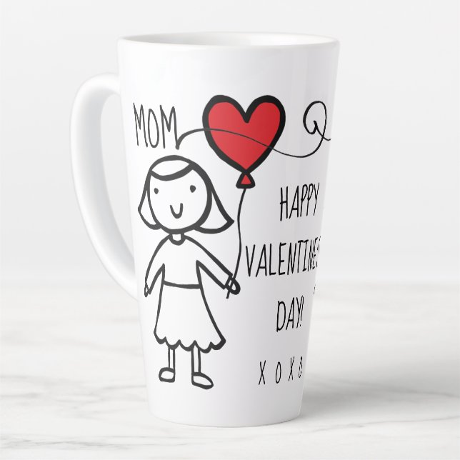 Valentine's Day Mum Red Heart Cartoon XOXO Latte Mug (Left Angle)