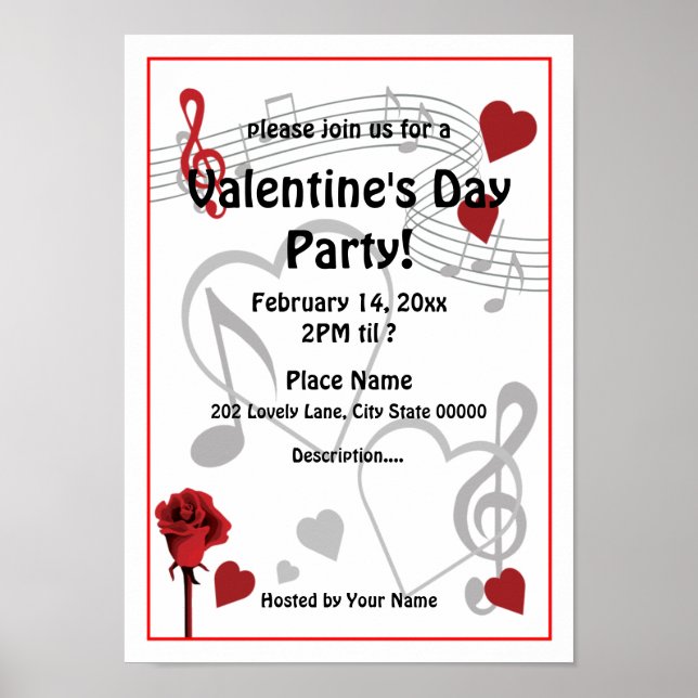 Valentine's Day Music Hearts Party Poster (Front)