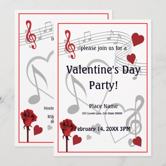 Valentine's Day Music Party Invitation (Front/Back)