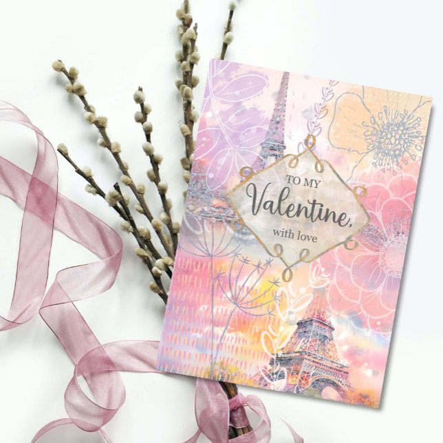 Valentine's Day My Love Eiffel Tower Watercolor Card (Creator Uploaded)
