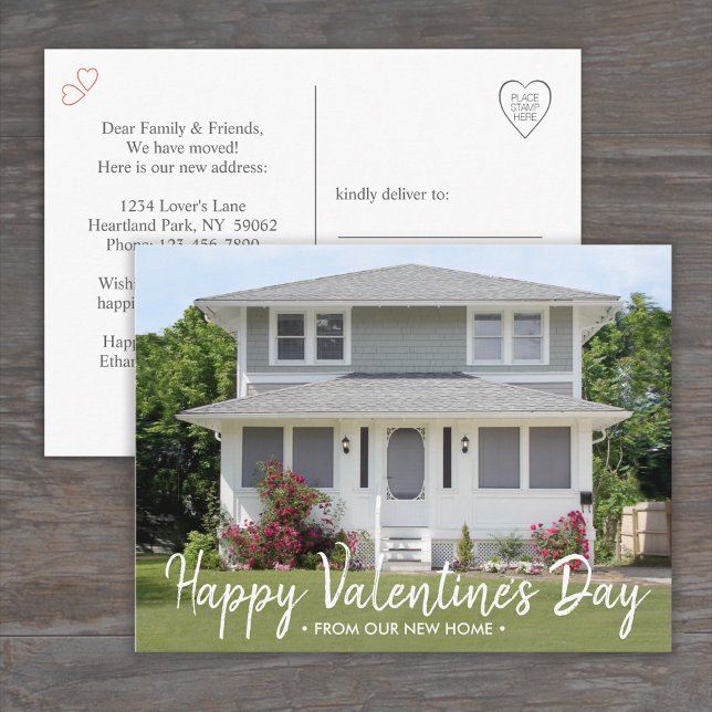 Valentine's Day New Address Home Photo Handwritten Announcement Postcard (Creator Uploaded)