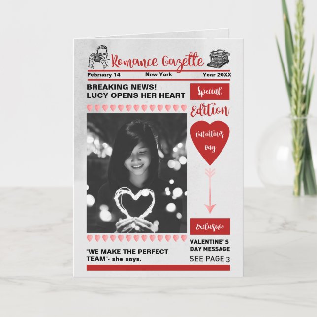 Valentine's Day Newspaper cover Holiday Card (Front)