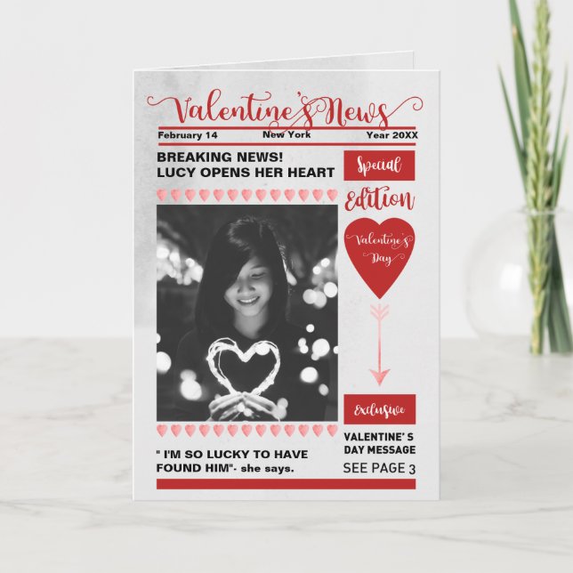 Valentine's Day Newspaper cover Holiday Card (Front)