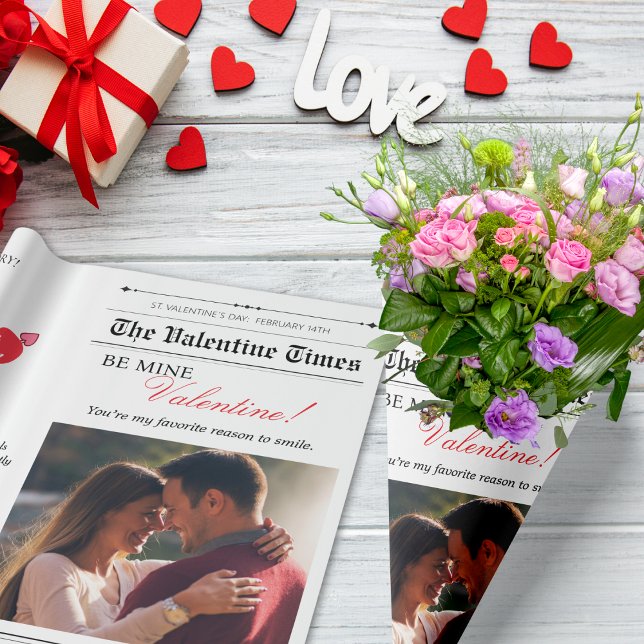 Valentines Day Newspaper Our Love Story Red Heart Wrapping Paper Sheet (Valentines Day Newspaper Our Love Story Red Heart Wrapping Paper Sheets)